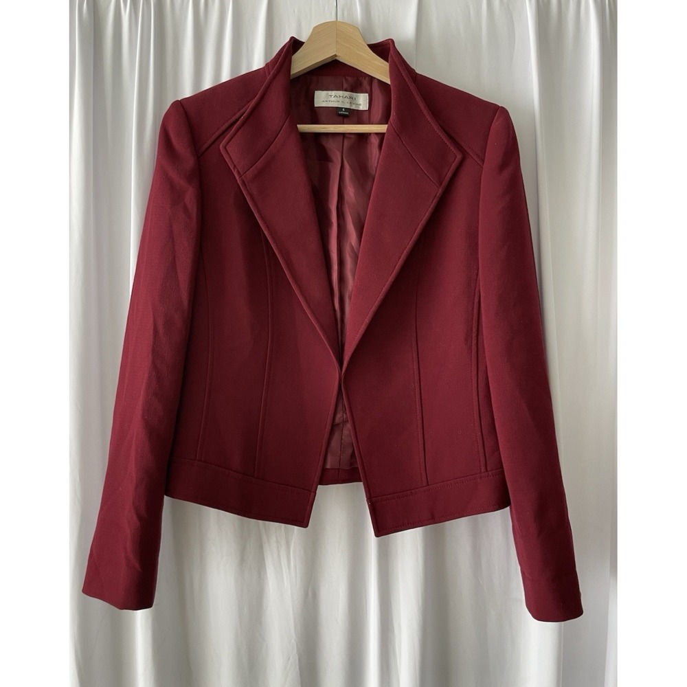 TAHARI Arthur S. Levine Women's Burgundy Blazer Jacket Size 6 Lined Career - Picture 2 of 13